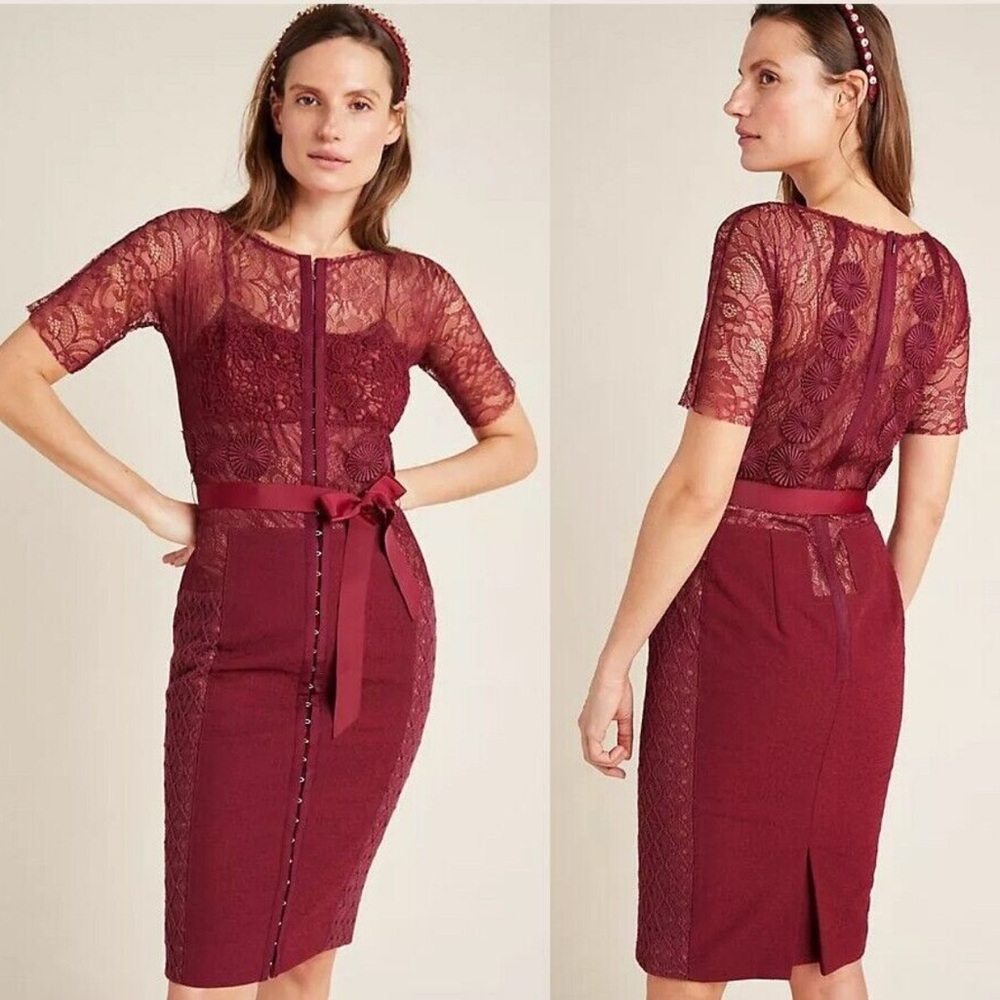 Byron Lars Red Sheath Midi Dress Cocktail